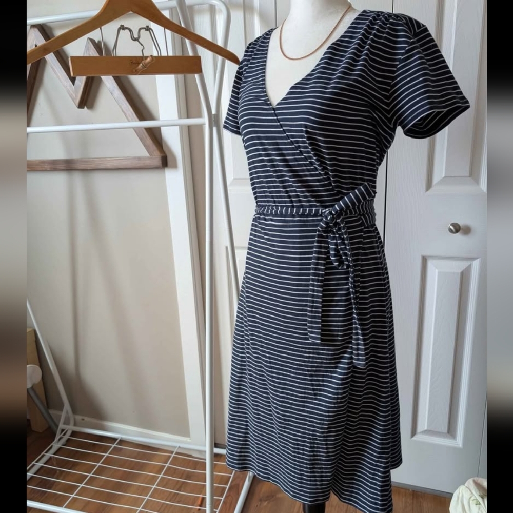 Pact Black and White Striped Midi Dress